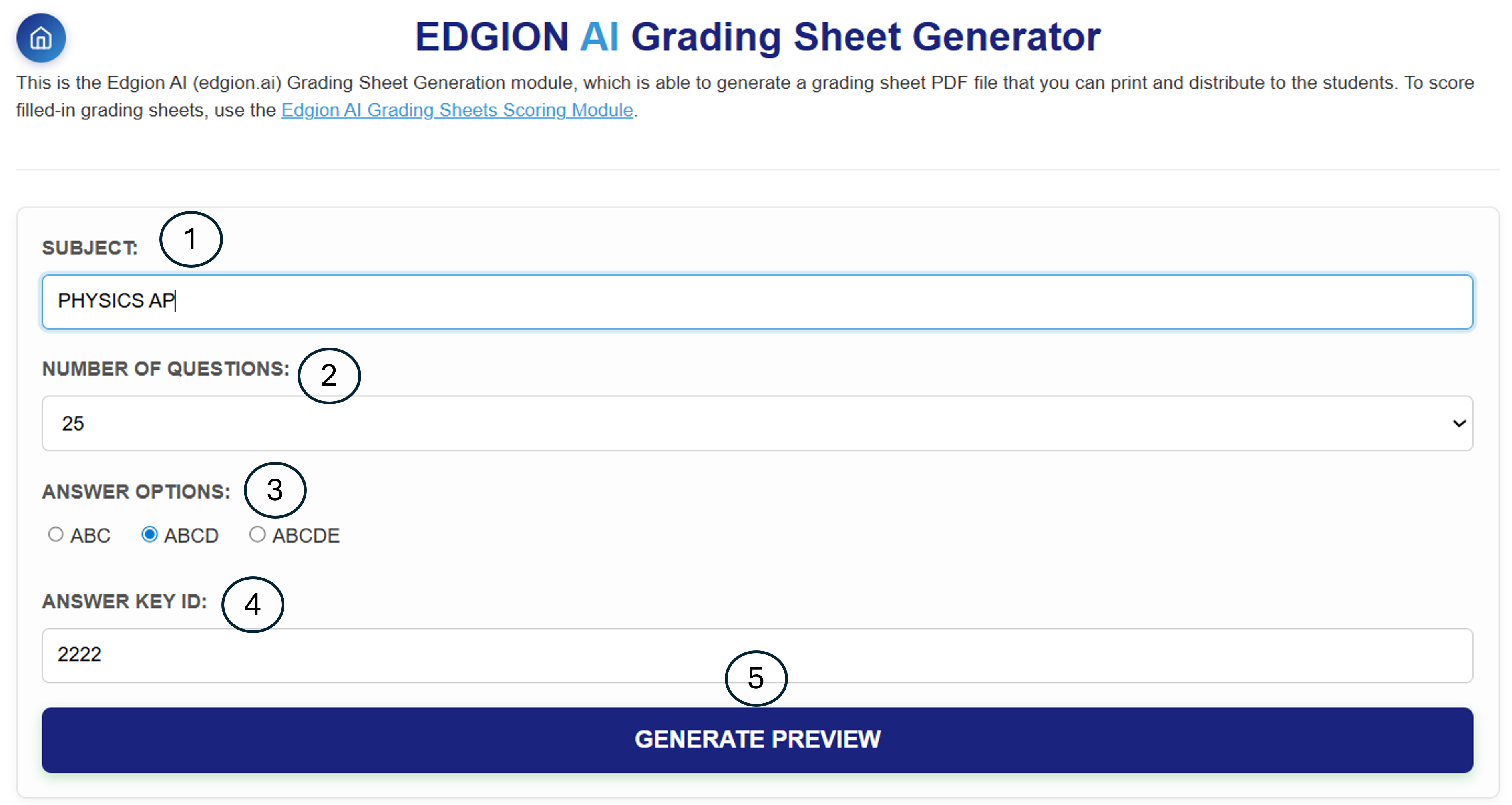Grading Sheet Generator form