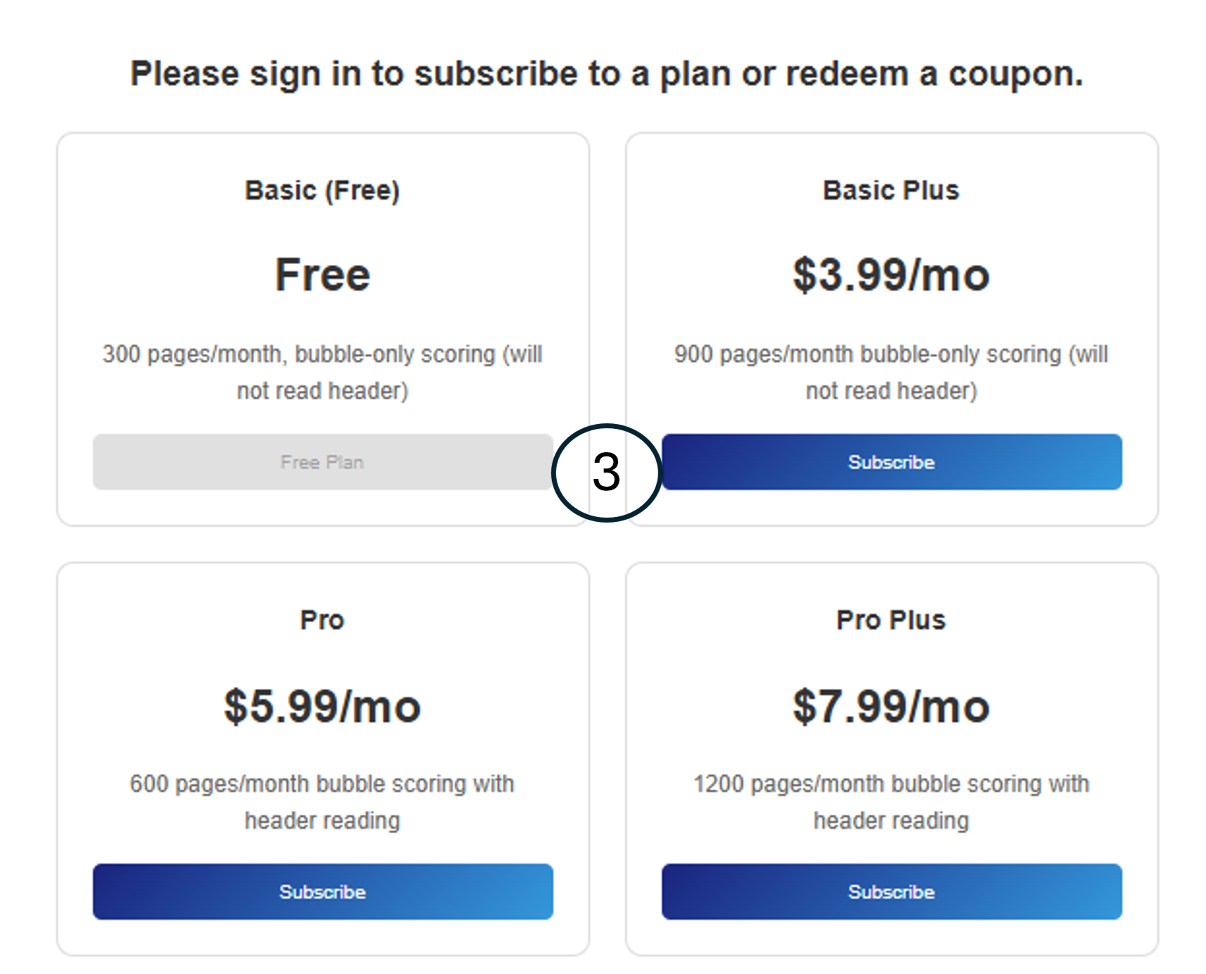 Available subscription plans